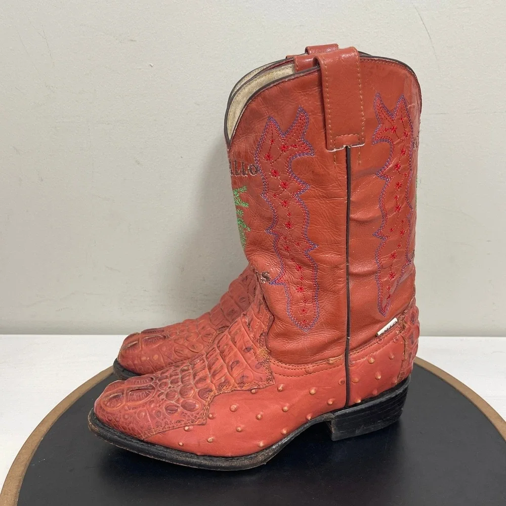 El Ballo Boots Men 7 Crocodile & Leather Western Cowboy Boots Embroidered Exotic